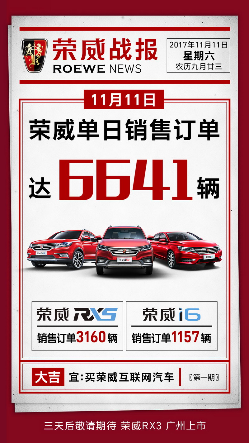 互聯(lián)網(wǎng)汽車雙11火爆熱銷 榮威一天賣出6641輛