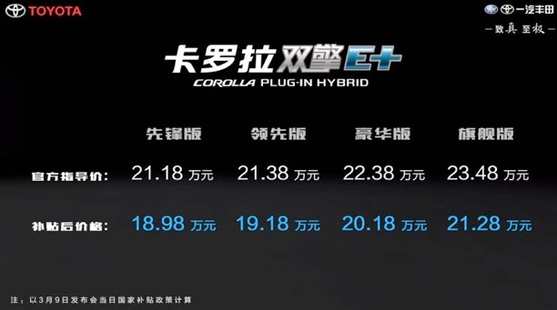 一汽豐田卡羅拉雙擎E+正式上市 補(bǔ)貼后18.98萬(wàn)起售