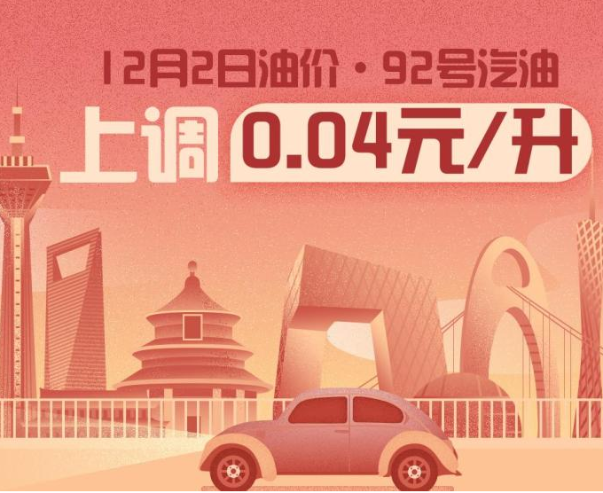 12月2日24時：92號汽油上調0.04元/升
