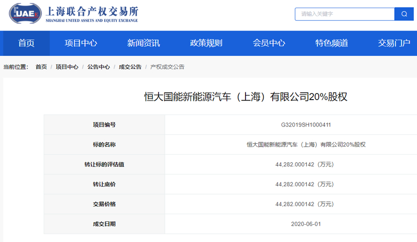 恒大國能上海出售20%股份 接手方未公布