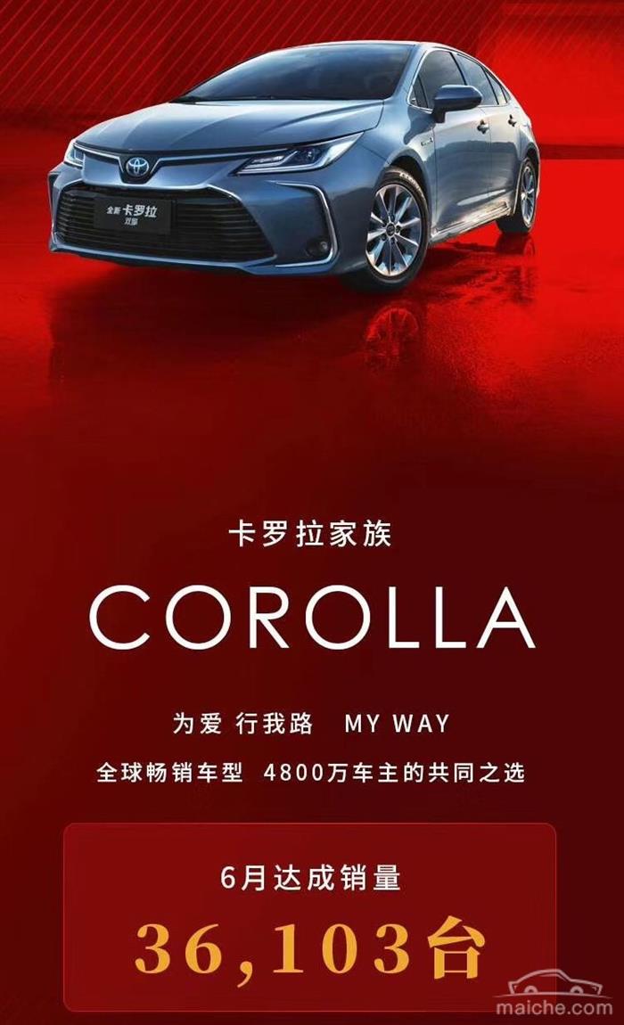 銷量，卡羅拉，一汽豐田，卡羅拉,一汽豐田,6月汽車銷量