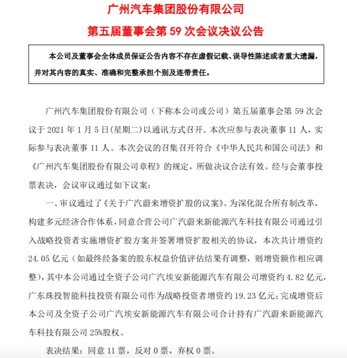 廣汽蔚來增資24億元 年內(nèi)將推新品
