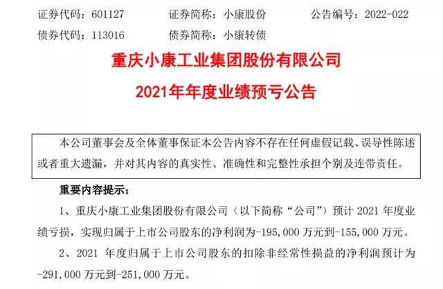 小康股份去年預(yù)虧19.5億，新能源板塊成拖累