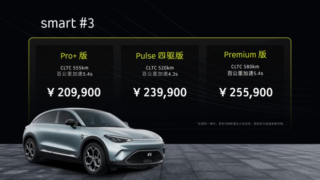 最大續(xù)航580公里，smart精靈#3售20.99萬(wàn)起